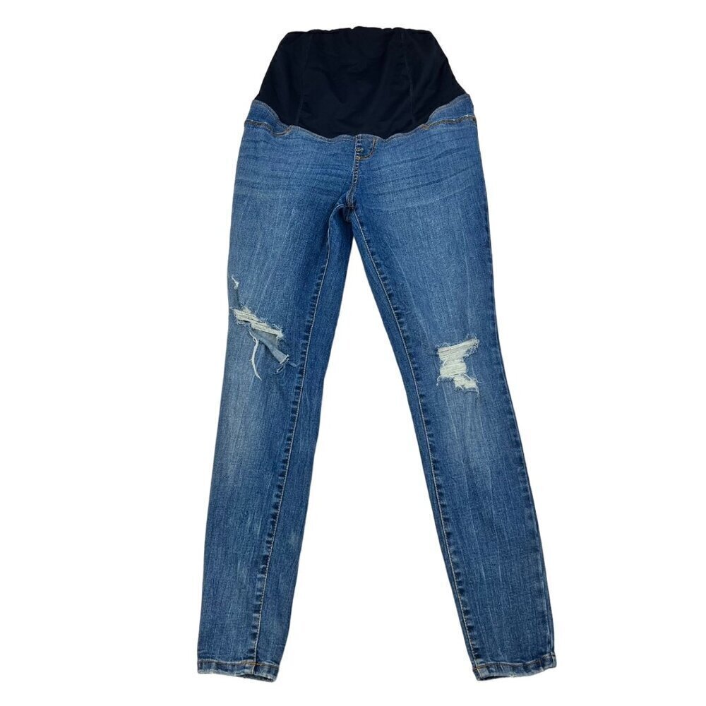 Isabel Maternity Medium Wash Distressed Pull On Skinny Jeans Size 2
